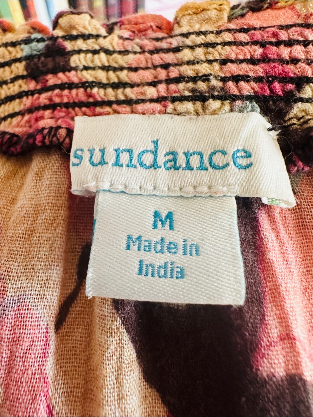 Sundance Floral Smocked Peasant style Tunic in Yellow, Pink & Teal on Black - Picture 8 of 9